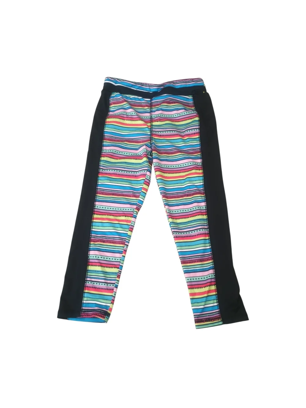 Kidpik Girls' L 12 Multicolor Stripe Athletic Leggings with Black Side Panels